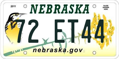NE license plate 72ET44