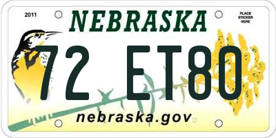 NE license plate 72ET80