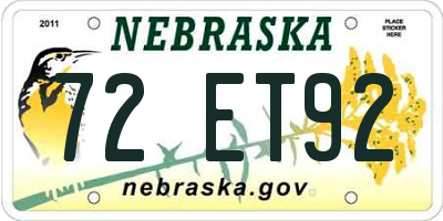 NE license plate 72ET92