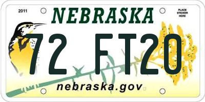 NE license plate 72FT20