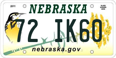 NE license plate 72IK60
