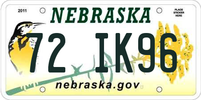 NE license plate 72IK96