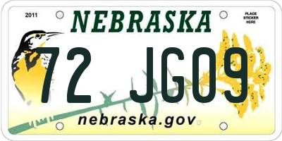NE license plate 72JG09