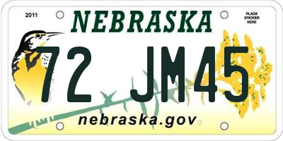 NE license plate 72JM45