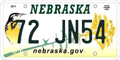 NE license plate 72JN54