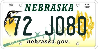 NE license plate 72JO80