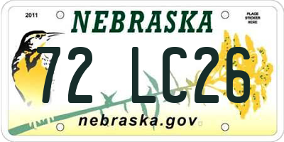 NE license plate 72LC26