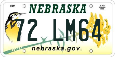 NE license plate 72LM64