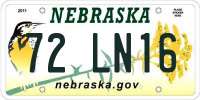 NE license plate 72LN16