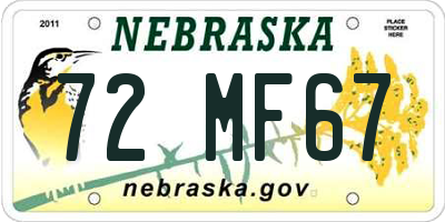 NE license plate 72MF67