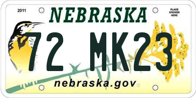 NE license plate 72MK23