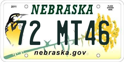 NE license plate 72MT46