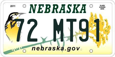 NE license plate 72MT91