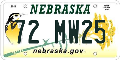 NE license plate 72MW25
