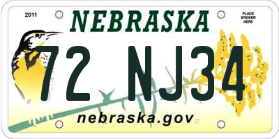 NE license plate 72NJ34