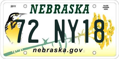 NE license plate 72NY18