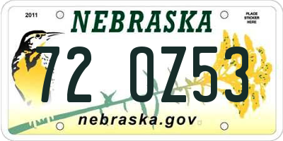 NE license plate 72OZ53