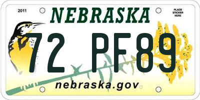 NE license plate 72PF89