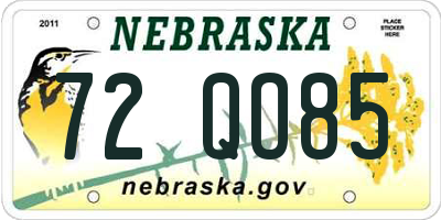 NE license plate 72QO85