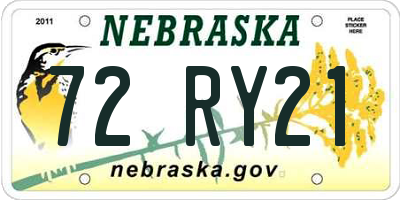 NE license plate 72RY21