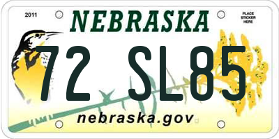 NE license plate 72SL85