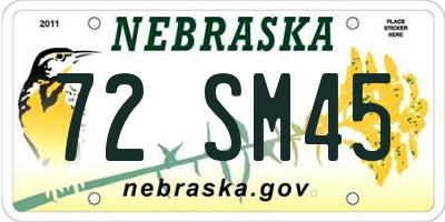 NE license plate 72SM45