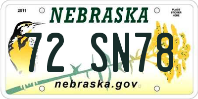 NE license plate 72SN78