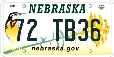 NE license plate 72TB36