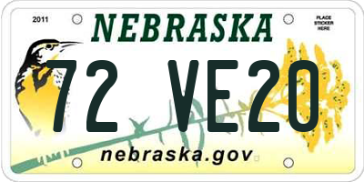 NE license plate 72VE20