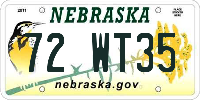 NE license plate 72WT35