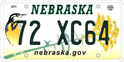 NE license plate 72XC64
