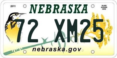 NE license plate 72XM25