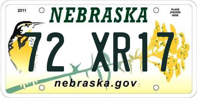 NE license plate 72XR17