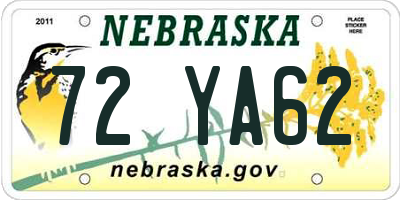 NE license plate 72YA62