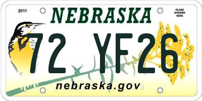 NE license plate 72YF26
