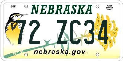 NE license plate 72ZC34