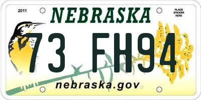 NE license plate 73FH94