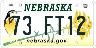 NE license plate 73FT12