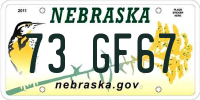NE license plate 73GF67
