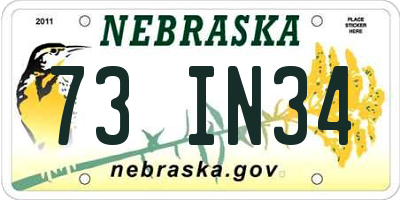 NE license plate 73IN34