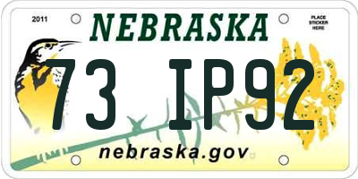NE license plate 73IP92