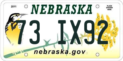 NE license plate 73IX92