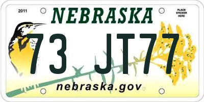 NE license plate 73JT77
