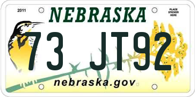 NE license plate 73JT92