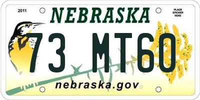 NE license plate 73MT60