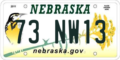 NE license plate 73NW13