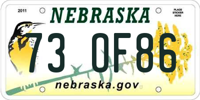 NE license plate 73OF86