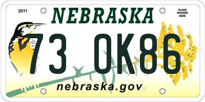 NE license plate 73OK86