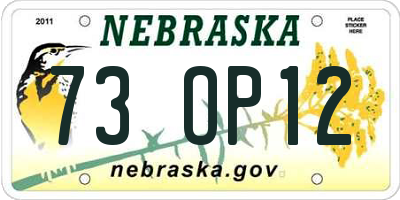 NE license plate 73OP12