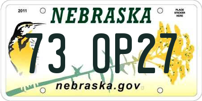 NE license plate 73OP27